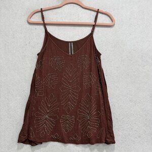 Anthropologie Tank Top Womens XS Brown Beaded Geometric Strappy Camisole Boho
